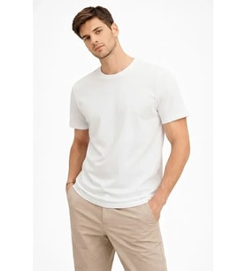Erkek Bisiklet Yaka Tişört Regular Kalıp Basic Pamuklu Günlük Kullanım T-shirt - Beyaz