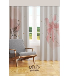 Flower Art 2 Desenli Süet Oturma Odası Salon Fon Perde Baskılı Ekstrafor Büzgü 2 Kanat PRD-1031