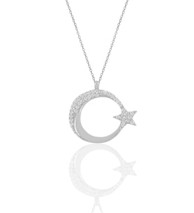 Söğütlü Silver Gümüş rodyumlu zirkon taşlı ay yıldız kolye