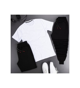 3'lü Unisex Spor Eşofman Takımı Kombini (A.Beyaz)