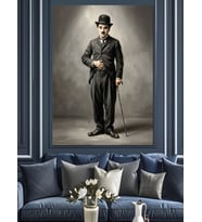Charlie Chaplin Bastonlu Tam Boy Dekoratif Kanvas - Mdf Ahşap Tablo