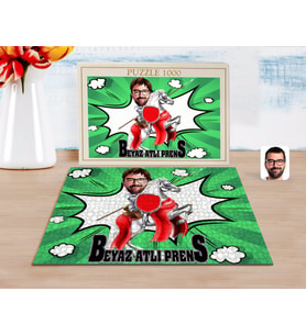BK Gift Kişiye Özel Beyaz Atlı Prens Karikatürlü 1000 Parça Profesyonel Puzzle-2