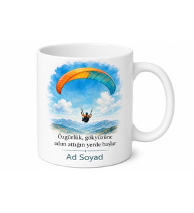 Paraşüt Temalı Baskılı Kupa Bardak Hediye Gökyüzü Tasarım Porselen Mug