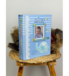 Rabsev RS031 Kutulu Bebek Fotoğraf Albümü 10x15 cm 200 Fotoğraf Kapasiteli Lüks Anı Albümü Mavi