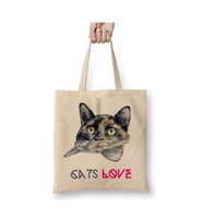 Cats Love Kedi Beyaz Bez Çanta Uzun Saplı Alışveriş Çantası Plaj Çantası
