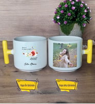Bahar Çiçeği Anne Kupa Bardak Fotoğraflı T Sarı Kulplu Anneye Doğum Günü Anneler Günü Hediyesi