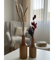 Doğal Ahşap Dekoratif Vazo Seti (20cm-17cm) 2 Parça (Koyu Kahverengi)