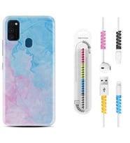 Samsung M21 M22 M23 M30 M31S M32 Kılıf Kablo Koruma Spiral Silikon Pink Blue Abstract 1385