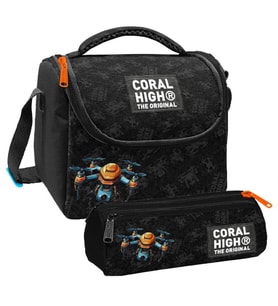 Coral High Erkek Çocuk Drone Pilotu Siyah Thermo Beslenme Çantası ve Üç Bölmeli Kalem Çantası Seti