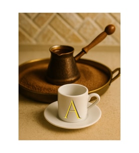Türk Kahvesi Fincanı, Espresso Fincanı Harf (Beyaz-Altın)