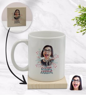 BK Gift Kişiye Özel Canım Annem Karikatürlü Beyaz Kupa Bardak ve Ahşap Bardak Altlığı Hediye Seti - Model 1