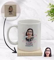 BK Gift Kişiye Özel Canım Annem Karikatürlü Beyaz Kupa Bardak ve Ahşap Bardak Altlığı Hediye Seti - Model 1