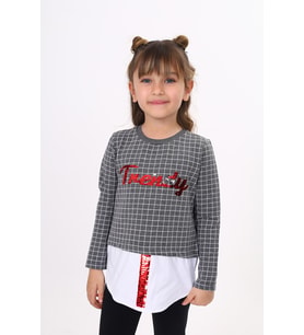 Toontoy Kız Çocuk Trendy Pullu Nakış Sweatshirt (Antrasit Melanj)