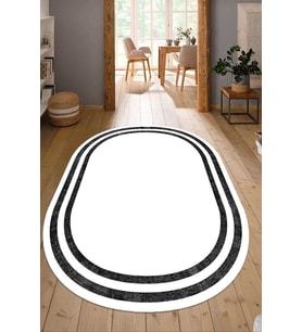Dijital Baskılı Kaymaz Taban Yıkanabilir Oval Salon Halısı Mutfak Halısı Yolluk NDO-SD-299 (Beyaz)