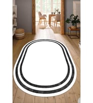 Dijital Baskılı Kaymaz Taban Yıkanabilir Oval Salon Halısı Mutfak Halısı Yolluk NDO-SD-299 (Beyaz)