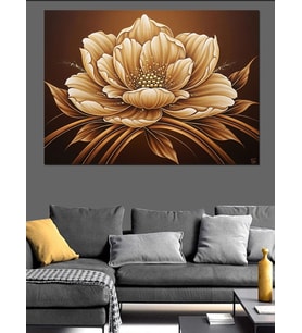 Altın Lüks Lotus Çiçeği Dekoratif Kanvas - Mdf Ahşap Tablo