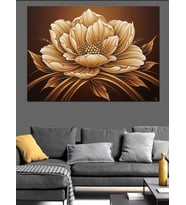 Altın Lüks Lotus Çiçeği Dekoratif Kanvas - Mdf Ahşap Tablo