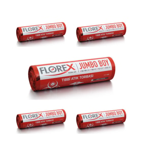 FLOREX - TIBBİ ATIK ÇÖP POŞETİ JUMBO 80X110 BASKILI KIRMIZI 10 YAPRAK - 5 RULO