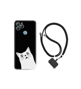 General Mobile Gm22 Plus Kılıf Resimli Desenli Silikon Boyun Askılı Şaşkın Kedi 1900