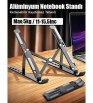 Katlanabilir Ayarlı Dizüstü Alüminyum Notebook Stand Macbook Tablet Laptop Standı (Düz Siyah)