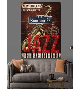 New Orleans Caz Saksofon Dekoratif Kanvas - Mdf Ahşap Tablo