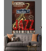 New Orleans Caz Saksofon Dekoratif Kanvas - Mdf Ahşap Tablo
