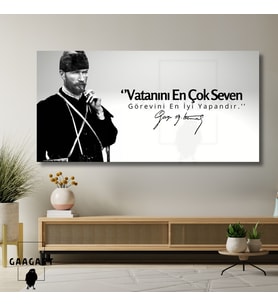 Panoramik Kanvas Makam Panosu Siyah Beyaz Atatürk Vatanını En Çok Seven Görevini En İyi Yapandır