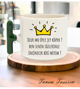 Tanem Olurmu Öyle Şey Köpek Tasarımlı - T Kulp Kupa