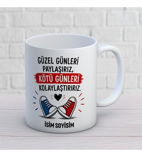 Kişiye Özel Arkadaş Tasarımlı Kötü Günleri Kolaylaştırırız Yazılı İsimli Kupa