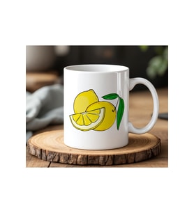 Limon Tasarımlı Beyaz Seramik Baskılı Kupa Bardak 330ml
