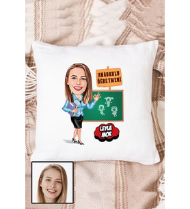 Anaokulu Öğretmenine Hediye Karikatürlü Kişiye Özel Yastık