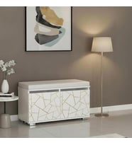 PRATI 80 cm Minderli Oturaklı Ayakkabılık  2 Kapaklı Beyaz Ayakkabı Dolabı Beyaz Deri Puflu Bench