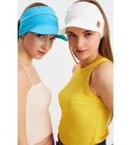 Beyaz - Aqua UV Korumalı Katlanır Üstü Açık Yumuşak Siperli %100 Pamuklu Penye Tenis Vizör Şapka 2^li Set (Çok Renkli)