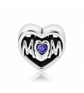 Nur Silver Mom Yazılı Kalp Gümüş Charm NUR-BL02000