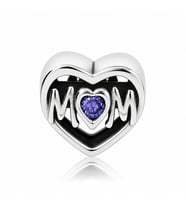 Nur Silver Mom Yazılı Kalp Gümüş Charm NUR-BL02000