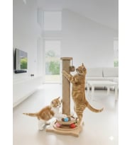 Kedi Tırmalama Çubuğu ve Oyuncağı - 64cm (Sahra Beji)
