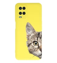 Oppo A16 Uyumlu Lansman Kılıf Catface Tasarımlı İçi Kadife Kapak-Sarı (Şeffaf)