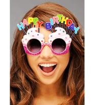 Happy Birthday Yazılı Pembe Fuşya Renk Parti Gözlüğü 12x7 cm