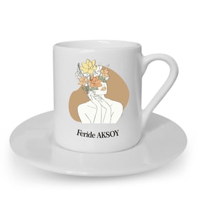 İsme Özel Türk Kahvesi Fincanı Seti - Çiçekli Kadın