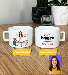 Kişiye Özel Karikatürlü Hemşire Hediye Lüks Fincan Kadın Hemşireye Tıp Bayramı Hediyesi (Beyaz)