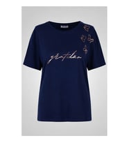Trender Kelebek Bask Lacivert Kadın T-Shirt 26YDT1000097