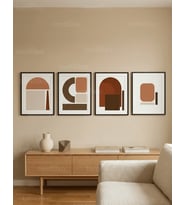 Minimalist Geometrik Soyut Toprak Tonları 4’lü Ahşap Çerçeveli Tablo Seti