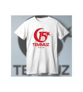 15 Temmuz Demokrasi ve Milli Birlik 2016 Anma Baskılı Bisiklet Yaka T-shirt - Beyaz