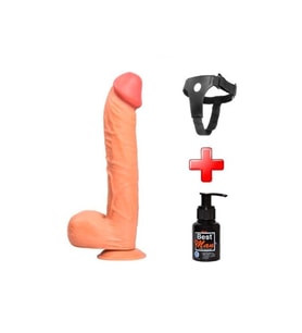 Belden Bağlamalı 31,5 cm Dev Boy Realistik Vantuzlu Dildo Penis