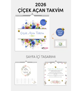 2026 Yeni Yıl Takvimi Çiçek Açan Takvim - Masa ve Duvar Tipi, Çiçek Zarfı Hediyeli