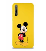 Huawei Y8P Soft Premier Kapak Mickey Mouse-B Tasarımlı Silikon Kılıf - Sarı (Şeffaf)