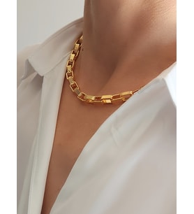 Kare Halkalı Unisex Gold Çelik Kolye