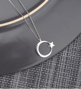 925 Ayar Gümüş Ay Yıldız Kolye