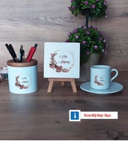 Doğum Günü Hediyesi İsme Özel Hediye Seti Dekoratif Taş, Kalemlik, Ahşap Altlıklı Türk Kahvesi Fincanı Hediye (Model 2)