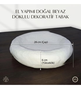 Dokulu Beyaz Dekoratif Orta Sehpa Tabak & Sunumluk 28x6 cm - Wabi Sabi / Japandi Ev Objesi